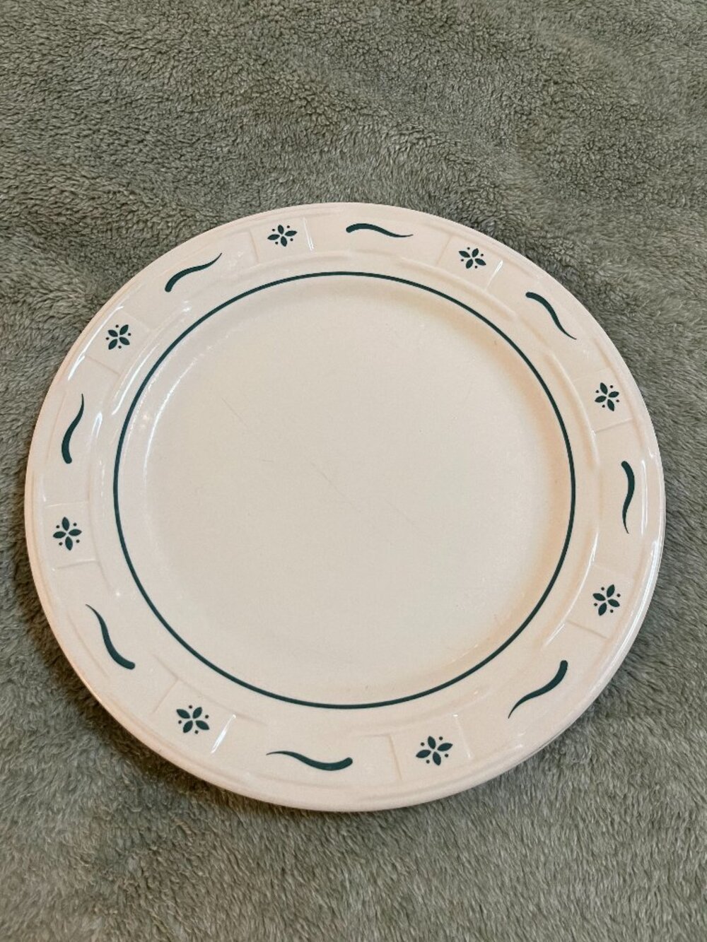 Longaberger Pottery Woven Traditions Green Dinner Plate 10" USA Made